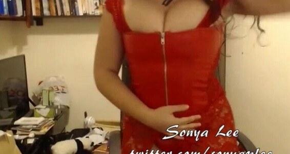 On A Corset Sonya Lee Tries Dress Red