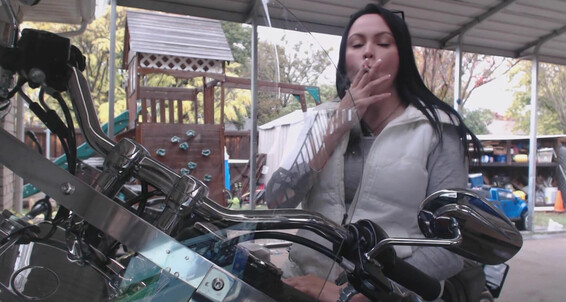 On Harley Motorcycle Davidson Princessdi Smoking