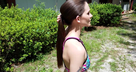 Outdoors Brunette Faery Long Hair Ponytail Compilation Pov Katy Manyvids